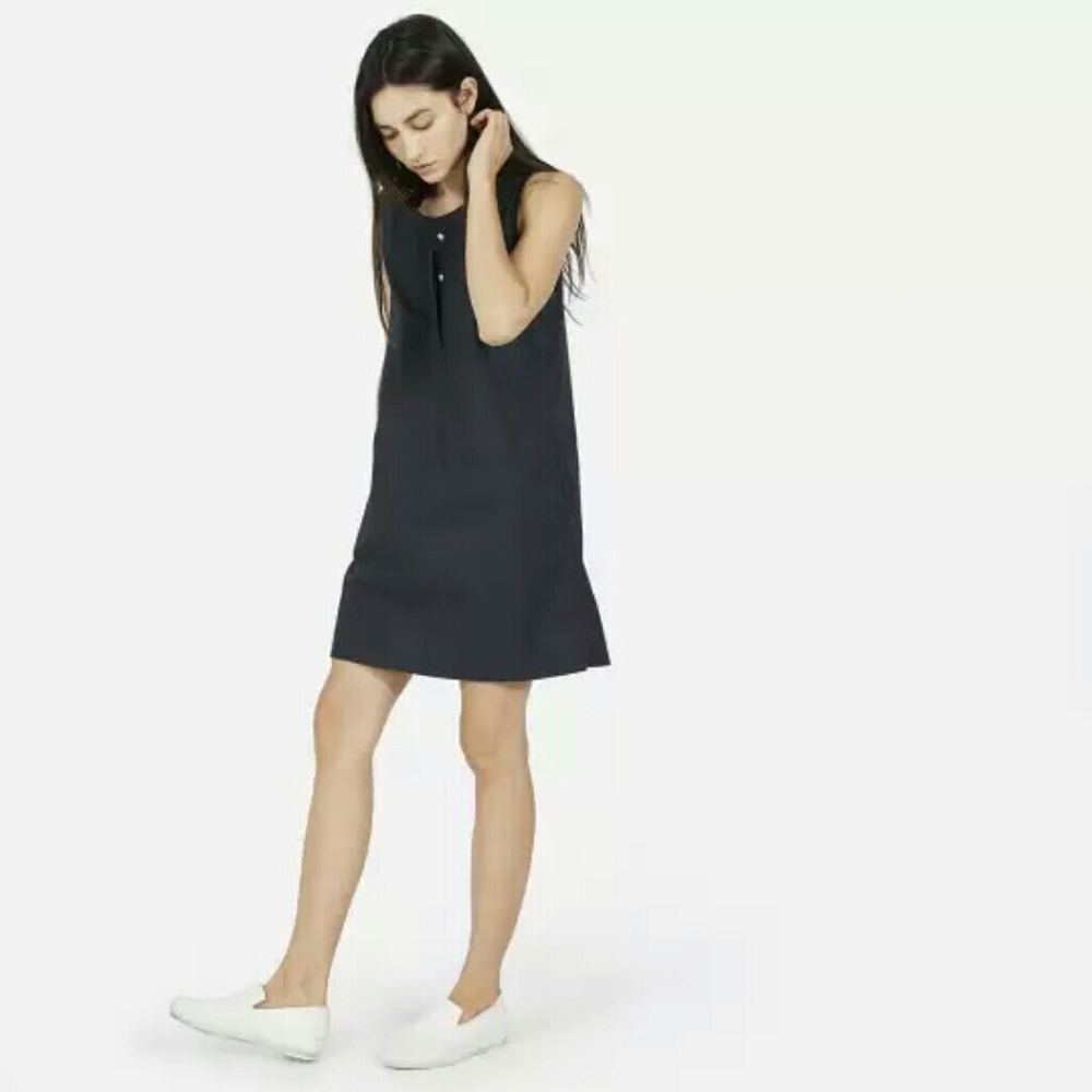Everlane Navy Cotton Button Front Shift Dress